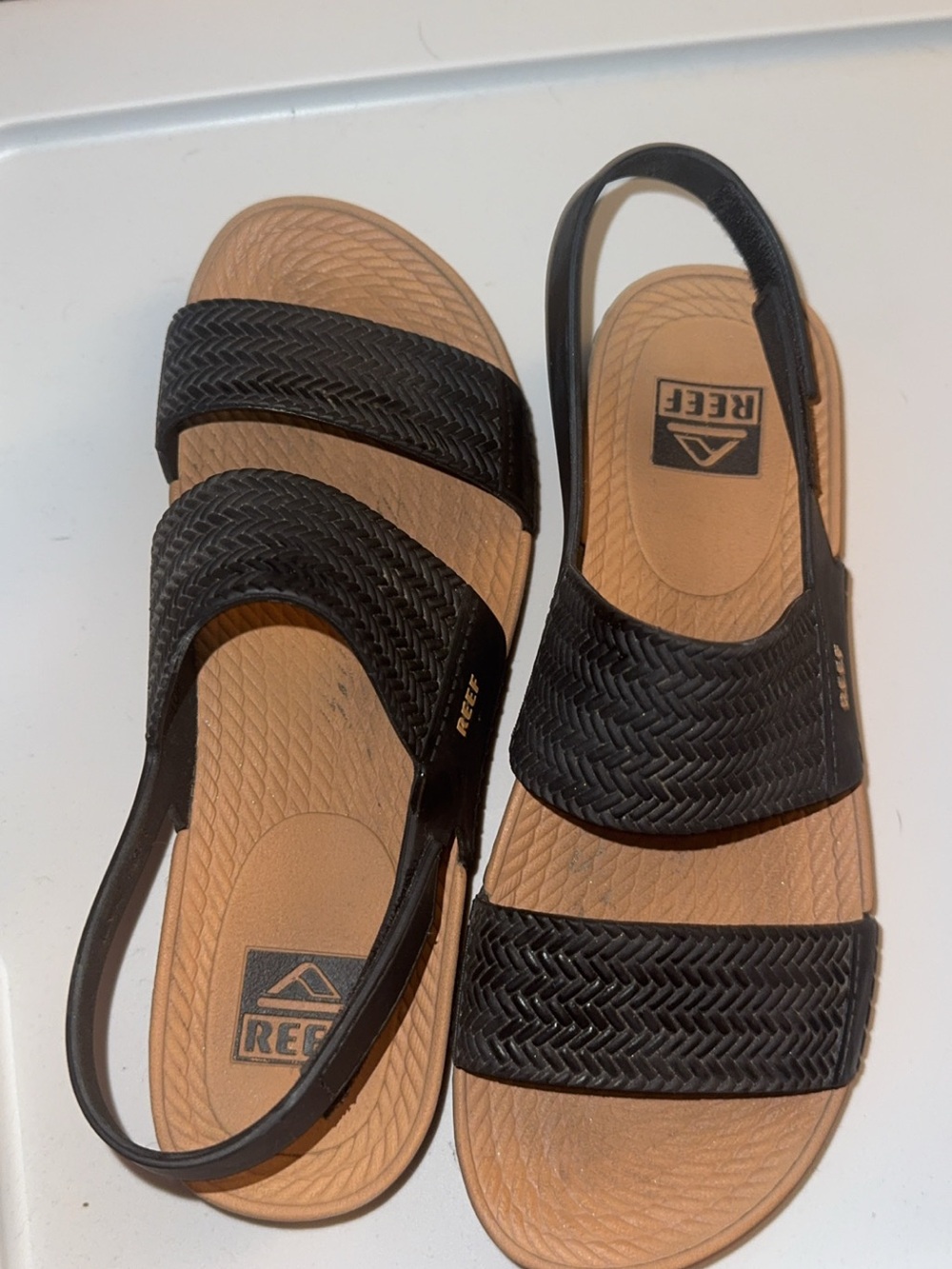 Reef Black Two-Strap Slingback Sandals with Tan Footbed